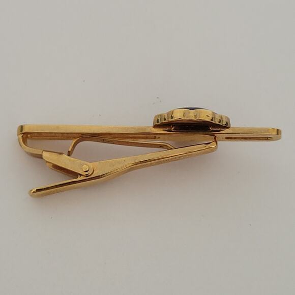 Royal Copenhagen Tie Bar Gold Tone Blue Enamel 2 Inch Clip Vintage - Picture 2 of 6